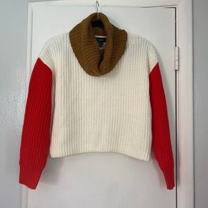 Cowl neck color block cropped sweater small